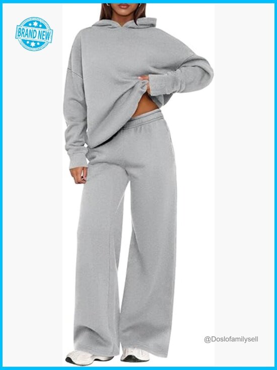 Pants - Cozy 2 Piece Hoodie & Wide Leg Sweatpants Set Loose Fit Tracksuit Lounge
